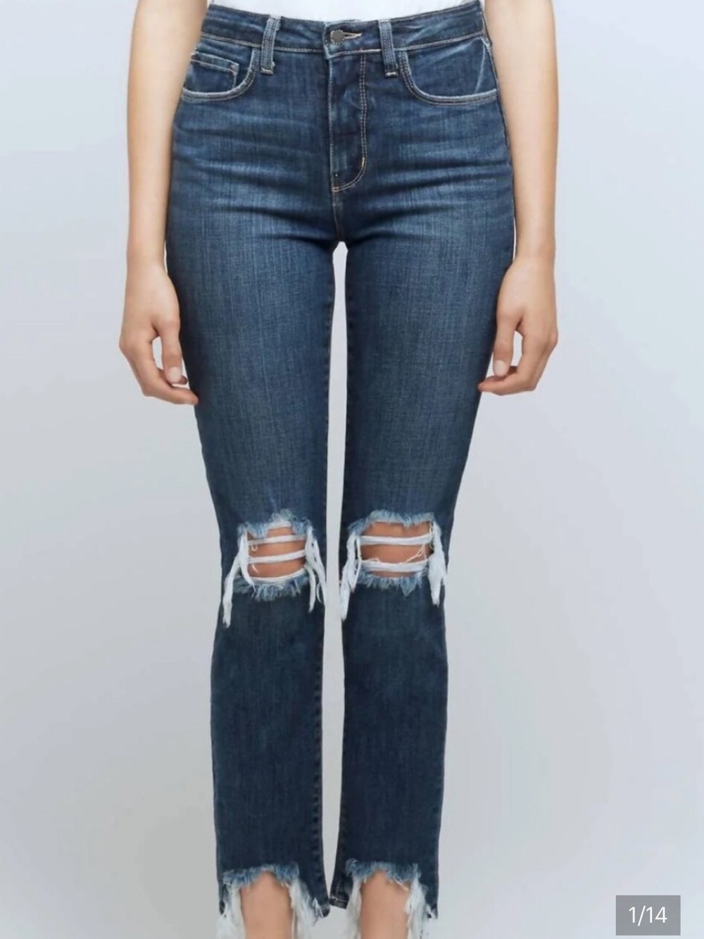 L’agence High Line Blue Distressed Shark Bite High Waisted Jeans Size 32/14